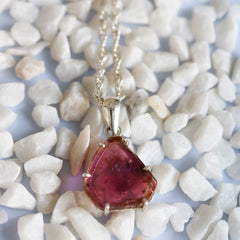 Natural Pink Tourmaline Slice Pendant – 925 Sterling Silver