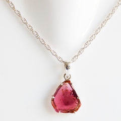 Natural Pink Tourmaline Slice Pendant – 925 Sterling Silver