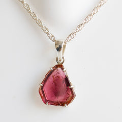 Natural Pink Tourmaline Slice Pendant – 925 Sterling Silver