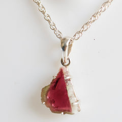 Pink & White “Conch” Watermelon Tourmaline Slice Pendant – 925 Sterling Silver
