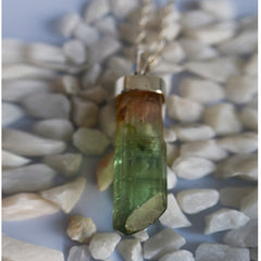Bi-Color Pink & Green Tourmaline Pencil Pendant โ 925 Sterling Silver