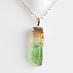 Bi-Color Pink & Green Tourmaline Pencil Pendant โ 925 Sterling Silver