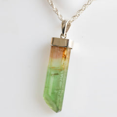 Bi-Color Pink & Green Tourmaline Pencil Pendant โ 925 Sterling Silver