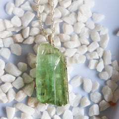 Raw Green Tourmaline Crystal Pendant โ 925 Sterling Silver