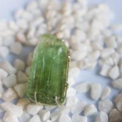 Raw Green Tourmaline Crystal Pendant โ 925 Sterling Silver