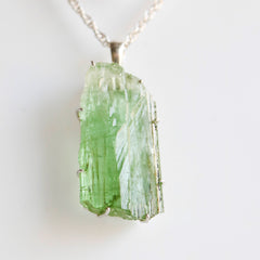 Raw Green Tourmaline Crystal Pendant โ 925 Sterling Silver