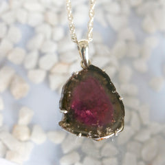 Large Black & Red Tourmaline Slice Pendant โ 925 Sterling Silver