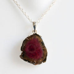 Large Black & Red Tourmaline Slice Pendant โ 925 Sterling Silver