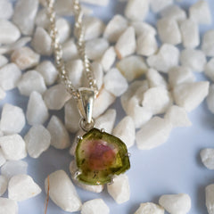 Inclusion Watermelon Tourmaline Slice Pendant – 925 Sterling Silver