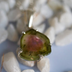 Inclusion Watermelon Tourmaline Slice Pendant – 925 Sterling Silver