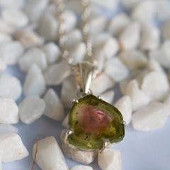 Inclusion Watermelon Tourmaline Slice Pendant – 925 Sterling Silver
