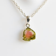 Inclusion Watermelon Tourmaline Slice Pendant – 925 Sterling Silver