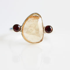 Yellow Tourmaline Flat-Cut Ring with Pink Round Accents – 925 Sterling Silver