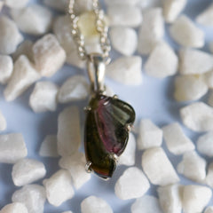 Carved Green & Pink Tourmaline Wing Pendant – 925 Sterling Silver