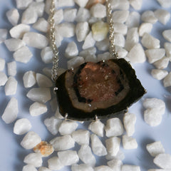 Raw Orange & Black Tourmaline Slice Necklace โ 925 Sterling Silver