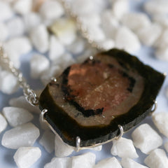 Raw Orange & Black Tourmaline Slice Necklace โ 925 Sterling Silver