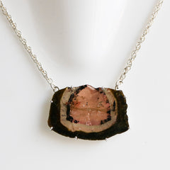 Raw Orange & Black Tourmaline Slice Necklace โ 925 Sterling Silver