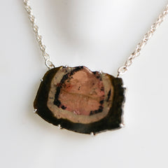 Raw Orange & Black Tourmaline Slice Necklace โ 925 Sterling Silver