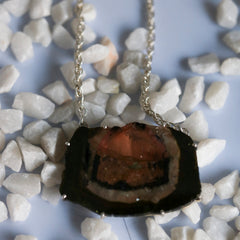 Bold Orange & Black Tourmaline Slice Necklace โ 925 Sterling Silver