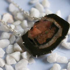 Bold Orange & Black Tourmaline Slice Necklace โ 925 Sterling Silver