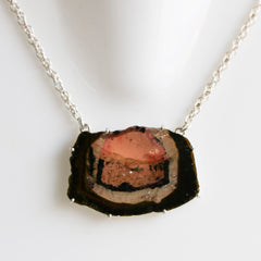 Bold Orange & Black Tourmaline Slice Necklace โ 925 Sterling Silver