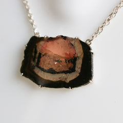Bold Orange & Black Tourmaline Slice Necklace โ 925 Sterling Silver