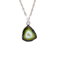 Natural Watermelon Tourmaline Slice Pendant in 925 Sterling Silver
