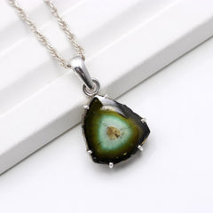 Natural Watermelon Tourmaline Slice Pendant in 925 Sterling Silver