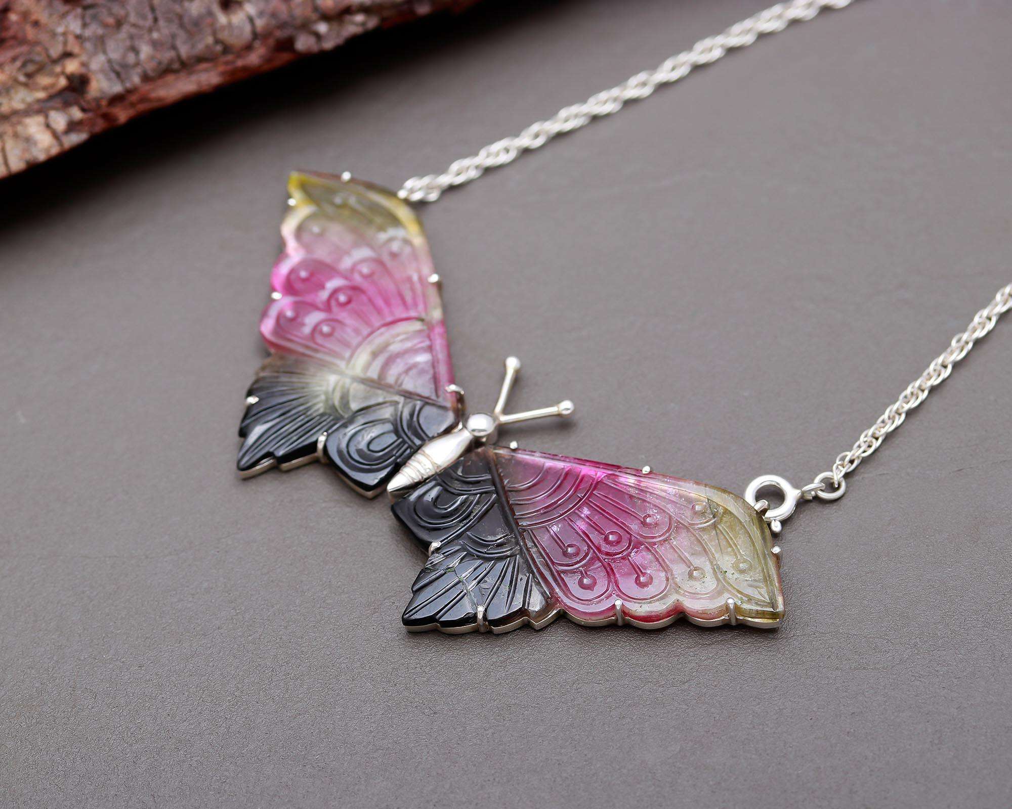 Tourmaline Big Butterfly Necklace in 925 Sterling Silver