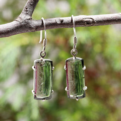 Long Bi-Color Tourmaline Earrings – 925 Sterling Silver