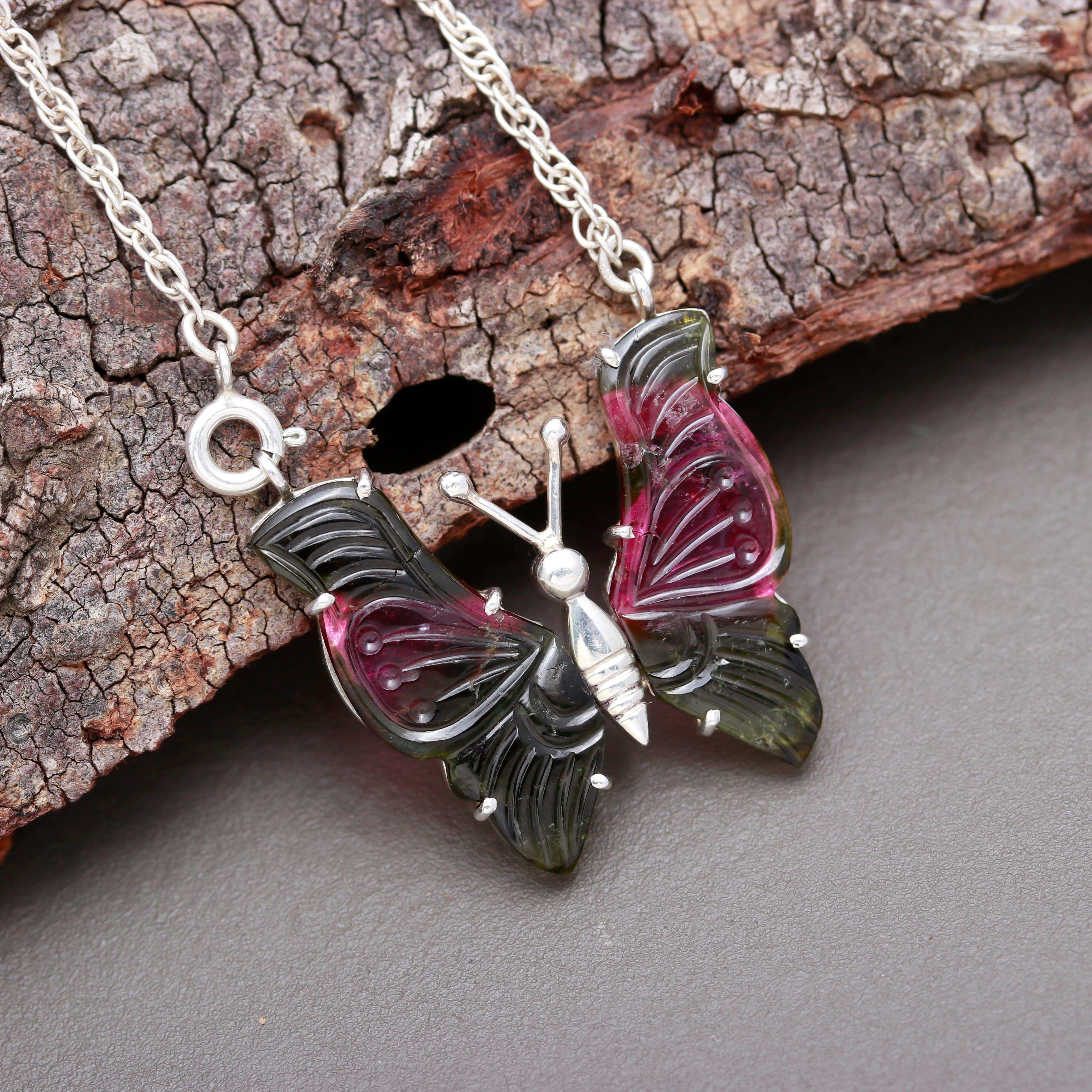 Top Quality Tourmaline Butterfly Necklace in 925 Sterling Silver