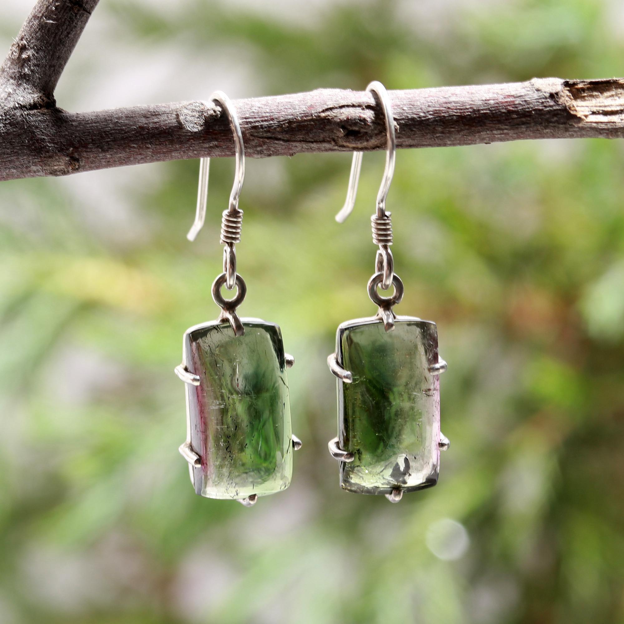 Small Bi-Color Tourmaline Earrings – 925 Sterling Silver