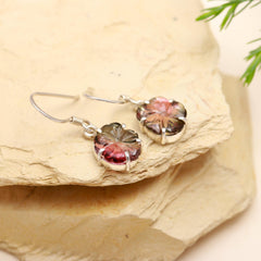 Fine Quality Carved Tourmaline Flower Earrings – 925 Sterling Silver
