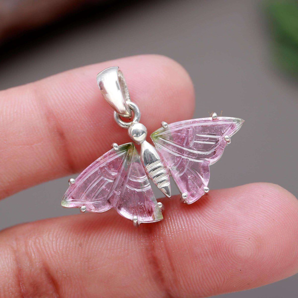 Pink & Green Petite Butterfly Pendant – Unique Wing Design