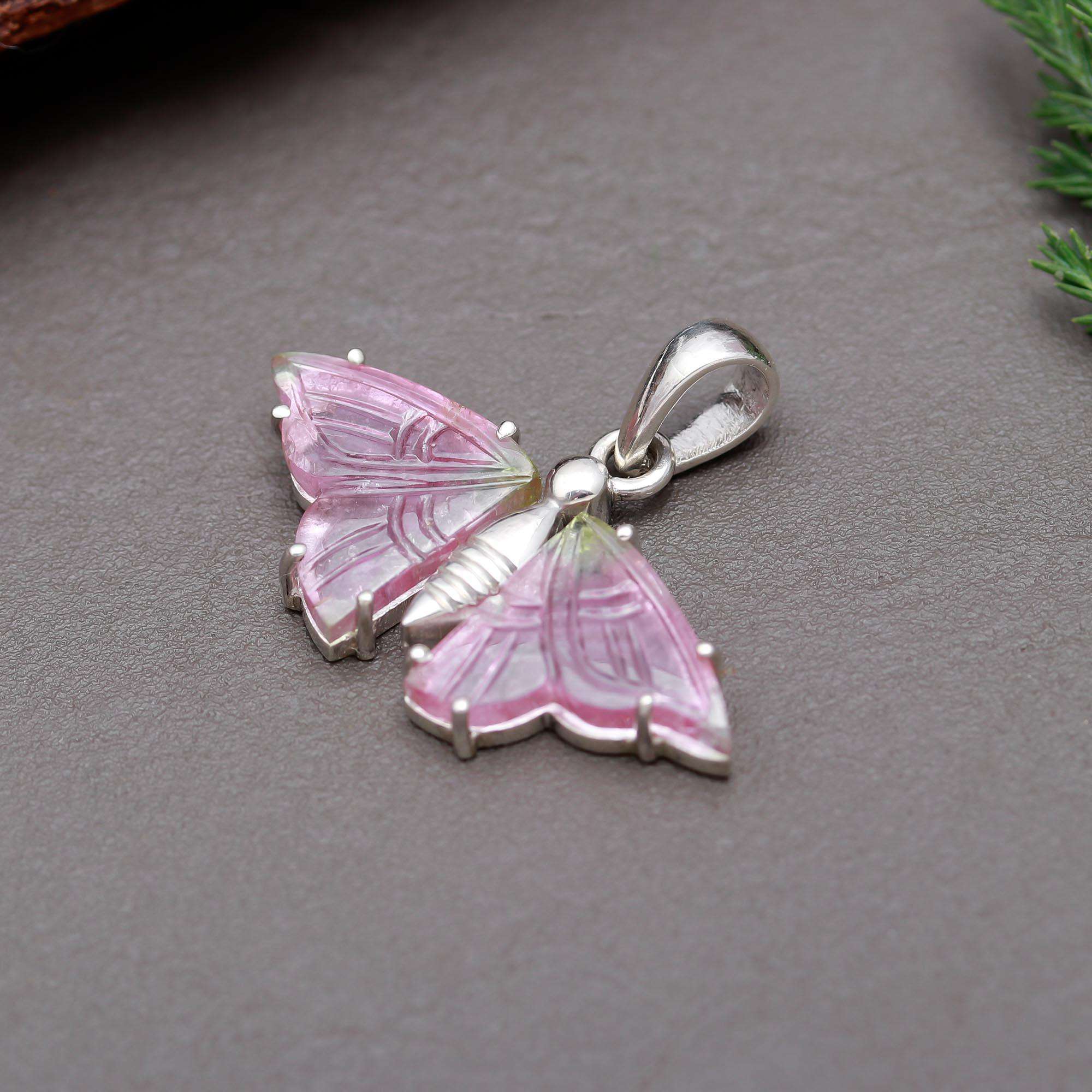 Pink & Green Petite Butterfly Pendant – Unique Wing Design
