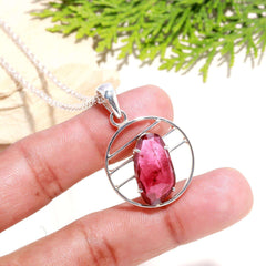 Designer Pink Tourmaline Pendant – 925 Sterling Silver