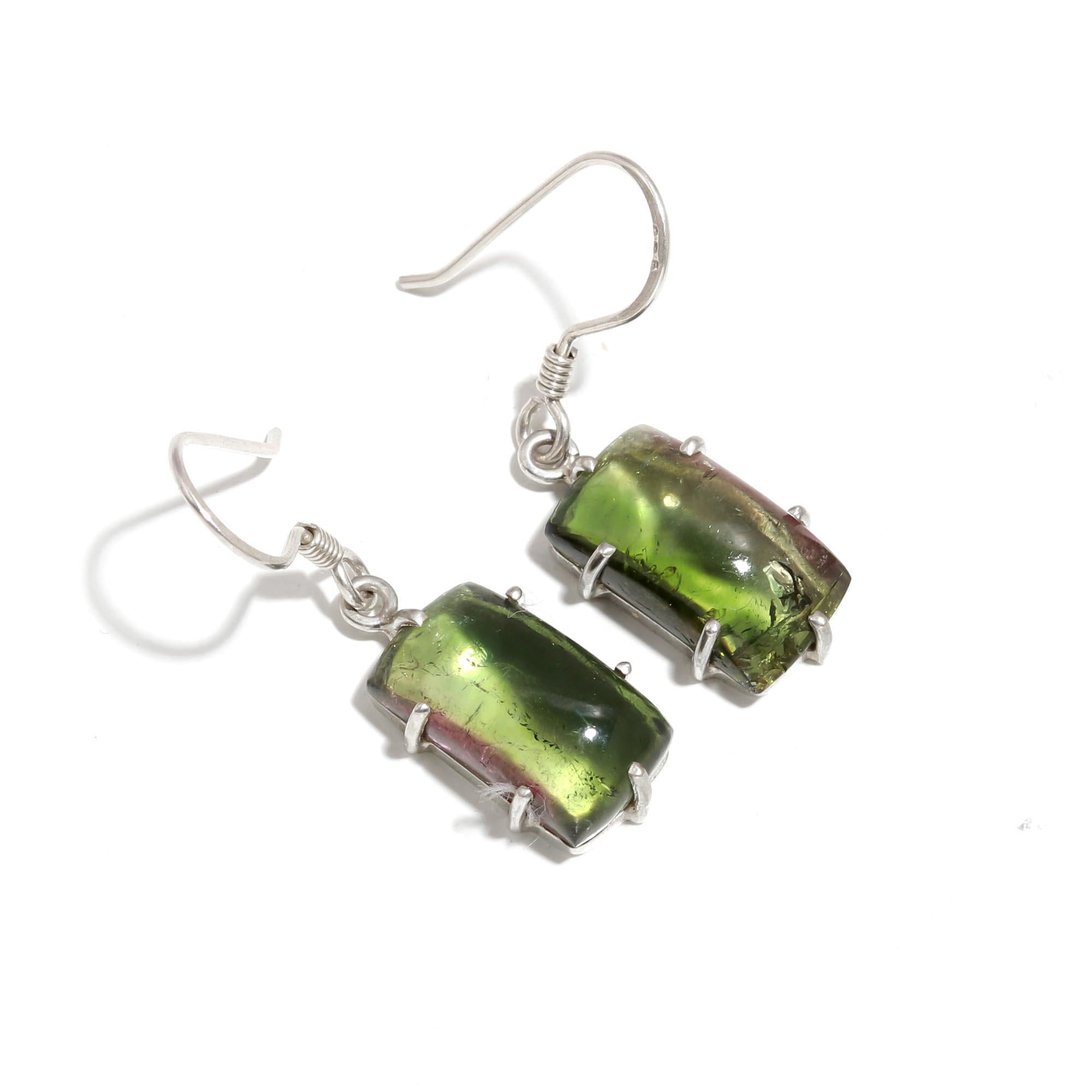 Small Bi-Color Tourmaline Earrings – 925 Sterling Silver