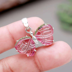 Pink-Red Tourmaline Butterfly with Green Accents – A Garden Gem
