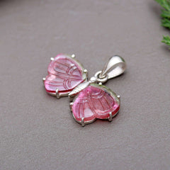 Pink-Red Tourmaline Butterfly with Green Accents – A Garden Gem