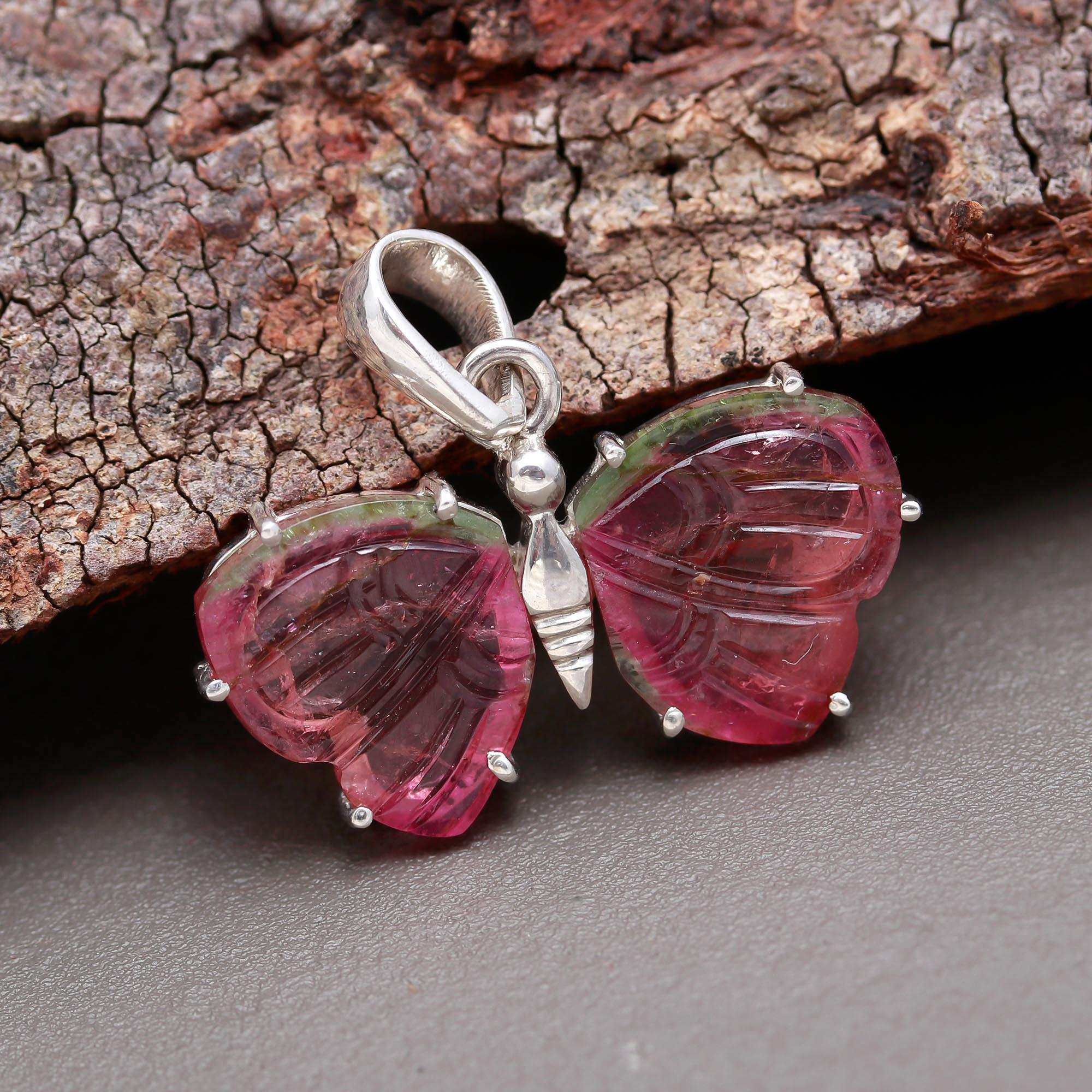Pink-Red Tourmaline Butterfly with Green Accents – A Garden Gem
