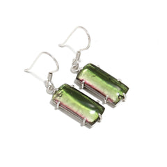 Long Bi-Color Tourmaline Earrings – 925 Sterling Silver
