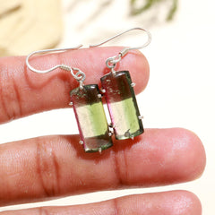 Long Bi-Color Tourmaline Earrings – 925 Sterling Silver