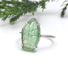 Blue Green Carving in 925 Sterling Silver