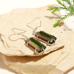 Long Bi-Color Tourmaline Earrings – 925 Sterling Silver