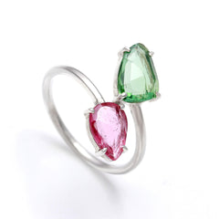 Pink & Green Flat Cut in 925 Sterling Silver