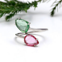 Pink & Green Flat Cut in 925 Sterling Silver