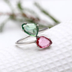 Pink & Green Flat Cut in 925 Sterling Silver
