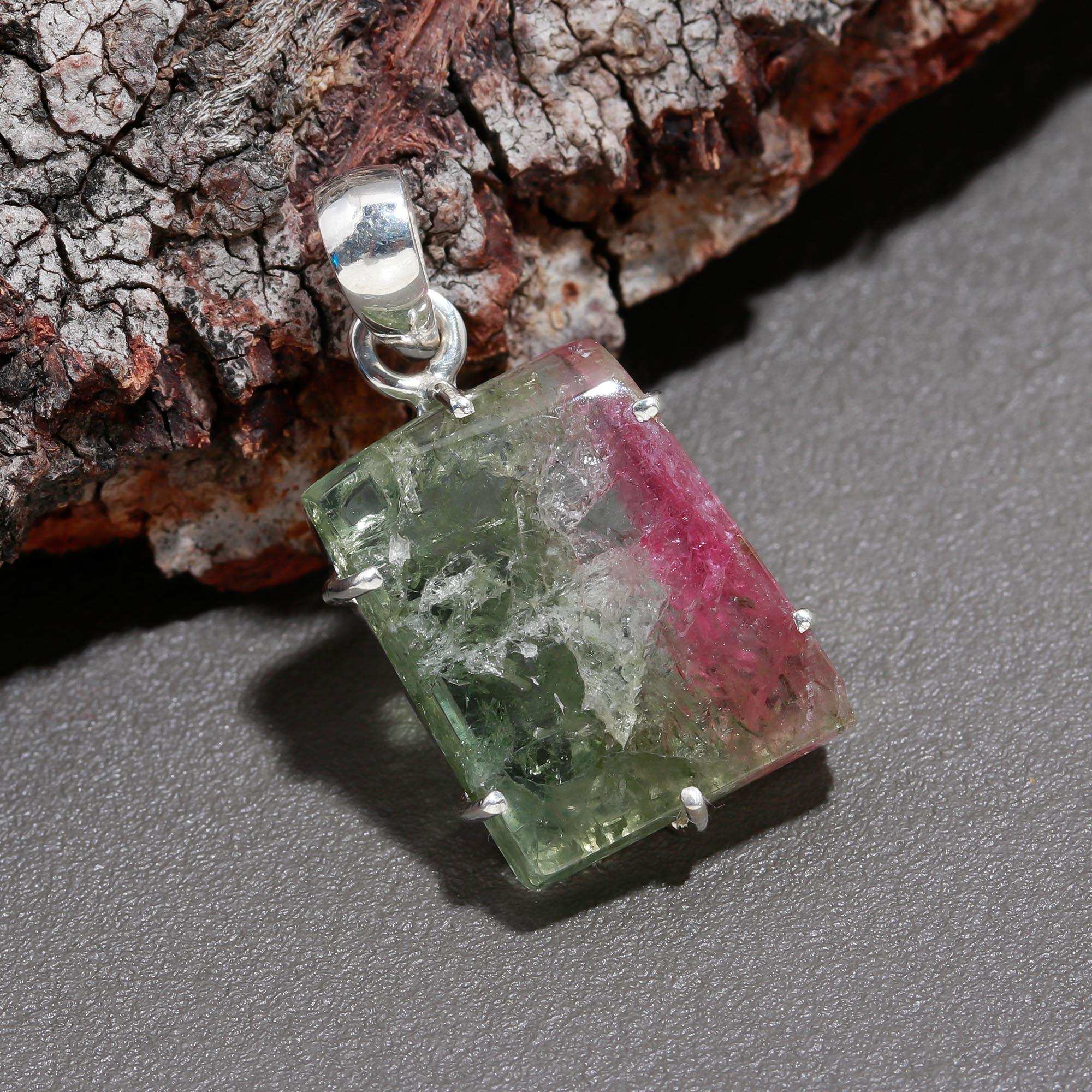 Red-Green Tourmaline Pendant – Earthy Elegance