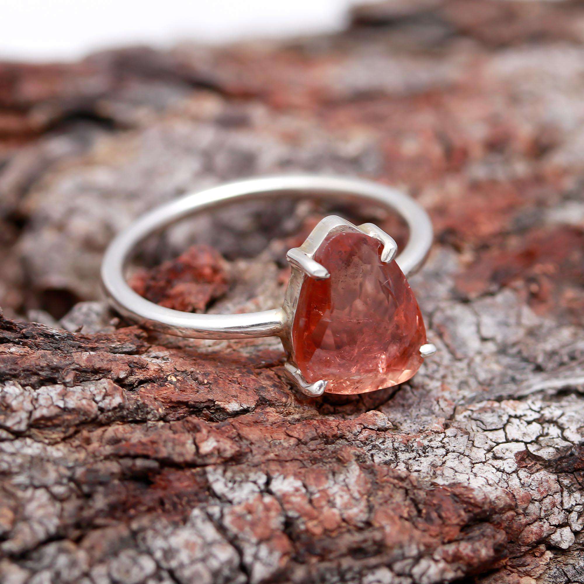 Orange Flat Cut Tourmaline Ring – 925 Sterling Silver