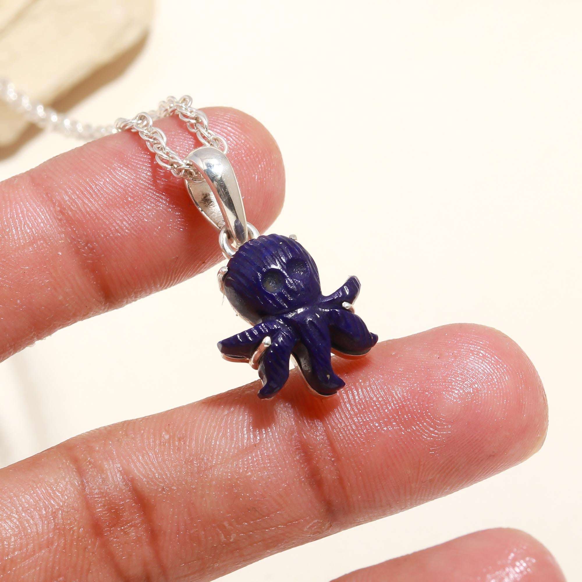 Lapis Lazuli Octopus Pendant in 925 Sterling Silver